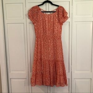J.crew chiffon floral ruffle hem midi dress size 4